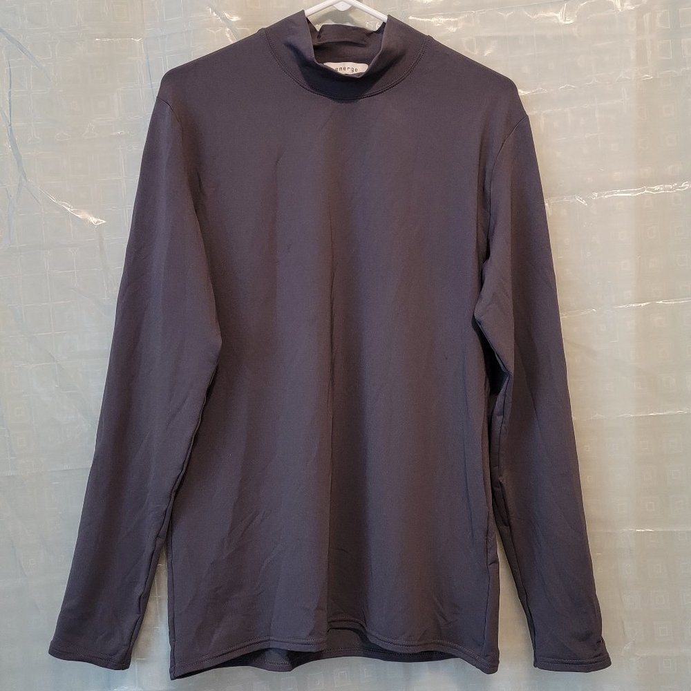 EMERGE Dark Gray Long Sleeve Turtleneck Fitted Stretch Layering Shirt